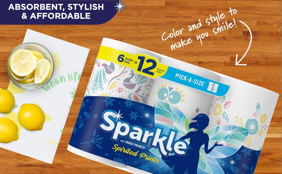 Sparkle Pick-A-Size Spirited Prints Paper Towels, 6 Double Rolls  12 Regular Rolls 110 Count (Pack of 1) - Poster 1