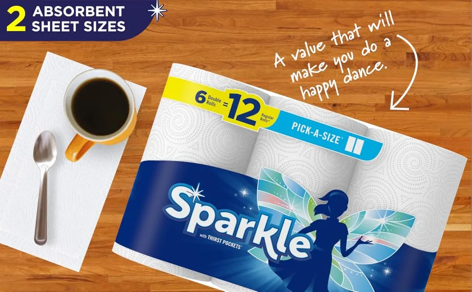 Sparkle Pick-A-Size Paper Towels, 6 Double Rolls  12 Regular Rolls - Poster 1