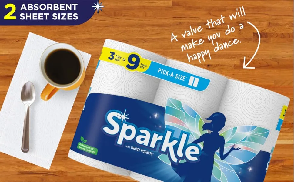 Sparkle Pick-A-Size Paper Towels, 3 Triple Rolls  9 Regular Rolls - poster 1