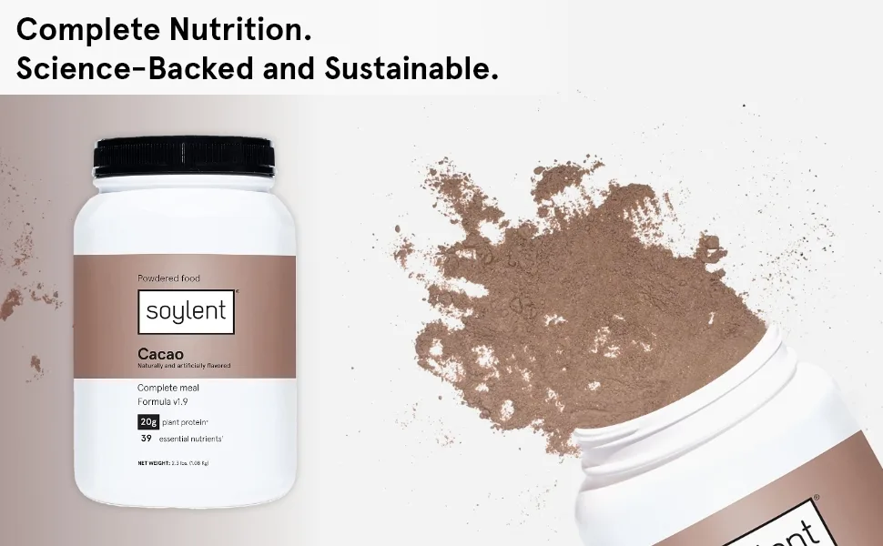 Soylent Complete Nutrition Gluten-Free Vegan Protein Meal Replacement Powder, Cacao, 36.8 Oz. - Complete Nutrition
