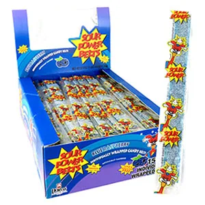 Sour Power Wrapped Belts, Blue Raspberry, Individually Wrapped Belts , 150 Count - Pack of 1 Blue Raspberry 150 Count (Pack of 1) - Sour Power Blue Raspberry Wrapped Belts
