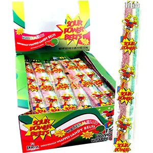 Sour Power Wrapped Belts, Blue Raspberry, Individually Wrapped Belts , 150 Count - Pack of 1 Blue Raspberry 150 Count (Pack of 1) - Sour Power Watermelon Wrapped Belts
