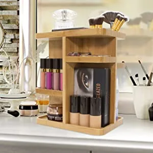 Sorbus 360 Bamboo Cosmetic Organizer, Multi-Function Storage Carousel for Makeup, Toiletries, and More  Great for Vanity, Desk, Bathroom, Bedroom, Closet, Kitchen (Bamboo) - bamboo carousel storage