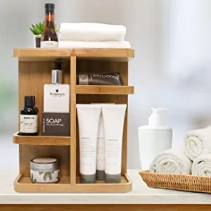 Sorbus 360 Bamboo Cosmetic Organizer, Multi-Function Storage Carousel for Makeup, Toiletries, and More  Great for Vanity, Desk, Bathroom, Bedroom, Closet, Kitchen (Bamboo) - bamboo carousel storage