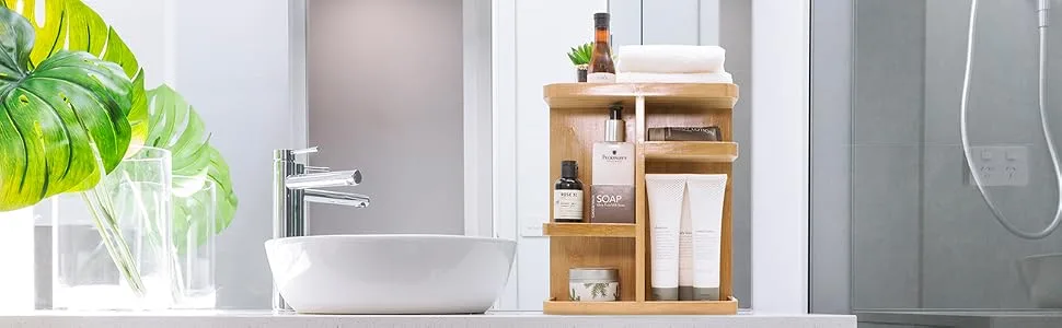 Sorbus 360 Bamboo Cosmetic Organizer, Multi-Function Storage Carousel for Makeup, Toiletries, and More  Great for Vanity, Desk, Bathroom, Bedroom, Closet, Kitchen (Bamboo) - bamboo makeup organizer