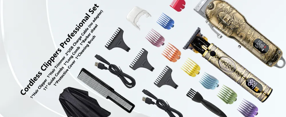 Soonsell Hair Clippers for Men T-Blade Trimmer Set,Man Professional Cordless Barber Clippers Set ,Blade Close Cutting Beard Trimmer ,LCD Display(Gold) - beard trimmer for men