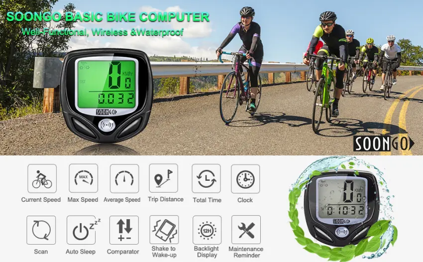 SOON GO Bike Speedometer, Bicycle Speedometer Wireless Cycle Bike Computer Waterproof Bike Odometer with LCD Display Speedometer Accurate Speed Tracking & Multi-Function - SOONGO basic bike computer,well-functional, wireless & waterproof