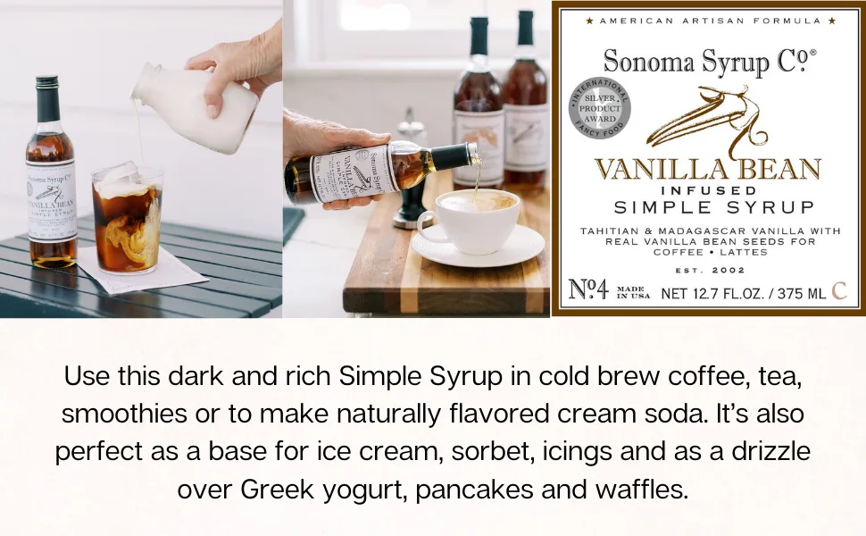 Sonoma Syrup Co Vanilla Bean Infused Syrup, 25.4 Fl Oz for Coffee, Cocktails, and Cooking - sonoma vanilla bean