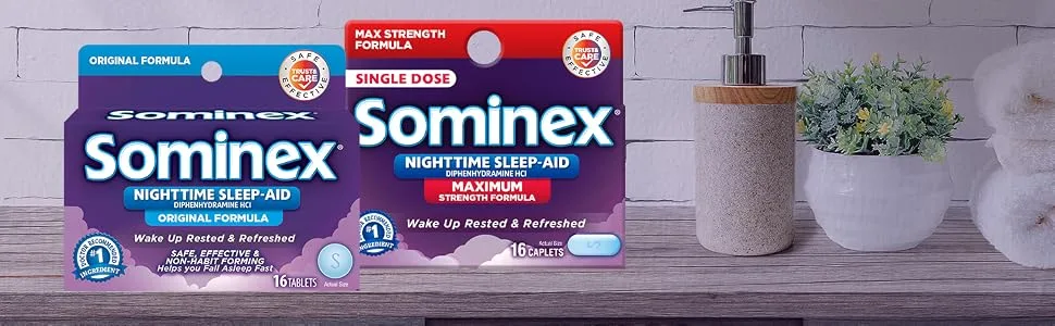 Sominex Nighttime Sleep-Aid Tablets, Maximum Strength Formula, Single Dose, Assorted, 16 Count Maximum Strength 16 Count (Pack of 1) - Sominex Portfolio