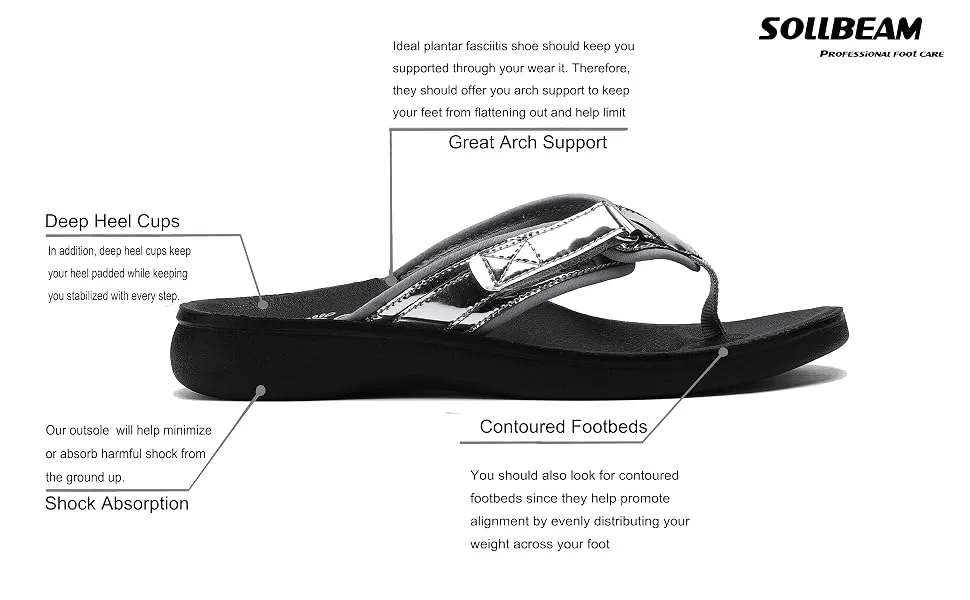 SOLLBEAM Womens Original Orthotic Comfort Thong Style Flip Flops Sandals With Arch Support Heel Cup 7 Blackb01 - flip flops