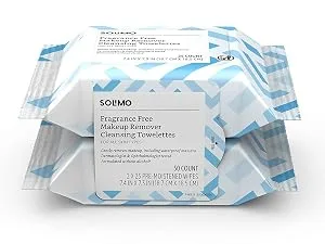 Solimo Make Up Remover Wipes, Fragrance Free, 25ct (Pack of 2) Fragrance Free 25 Count (Pack of 2) - Solimo face wipes makeup remove makeup fragrence free