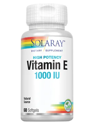 Solaray Vitamin E, d-Alpha Tocopherol 1000IU | for Healthy Cardiac Function, Antioxidant Activity & Skin Health Support | Lab Verified | 60 Softgels - Solaray Vitamin E, d-Alpha Tocopherol 1000IU Cardiac Function, Antioxidant Activity Skin 60 Softgels