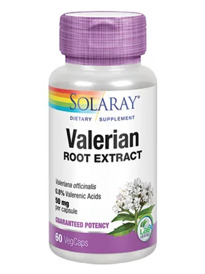 Solaray Valerian Root Extract 50 mg | Relaxation Support for a Healthy Sleep Cycle | 0.8% Valerenic Acids | 60 CT 60 Count (Pack of 1) - Solaray Valerian Root Extract 50 mg, 60ct