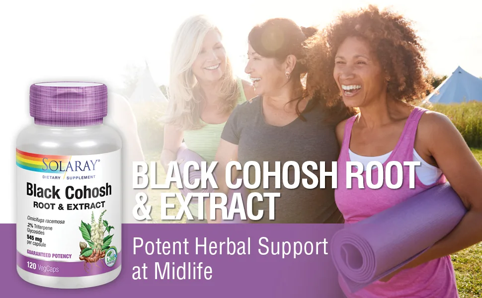 Solaray Black Cohosh Root & Extract 545mg | Womens Health & Menopause Support Supplement | Non-GMO | 120 VegCaps - Solaray Black Cohosh Root & Extract 545mg Women