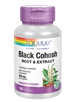 Solaray Black Cohosh Root & Extract 545mg | Womens Health & Menopause Support Supplement | Non-GMO | 120 VegCaps - Solaray Black Cohosh Root & Extract 545mg Women