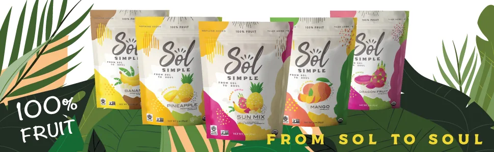 SOL SIMPLE Organic Dried Dragon Fruit | 3oz Snack Pack (3 Bags Total) | One Ingredient | Vegan | Non-GMO | No Added Sugar | Fair Trade - from sol to soul