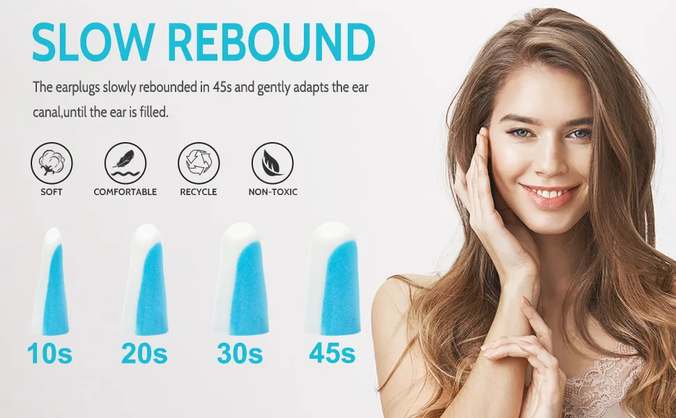 Soft Foam Earplugs 60 Pairs, 38dB SNR Comfortable Ear Plugs for Sleeping, Snoring, Shooting, Mowing, and All Loud Noise by Lysian, Light Blue/White - ear plugs