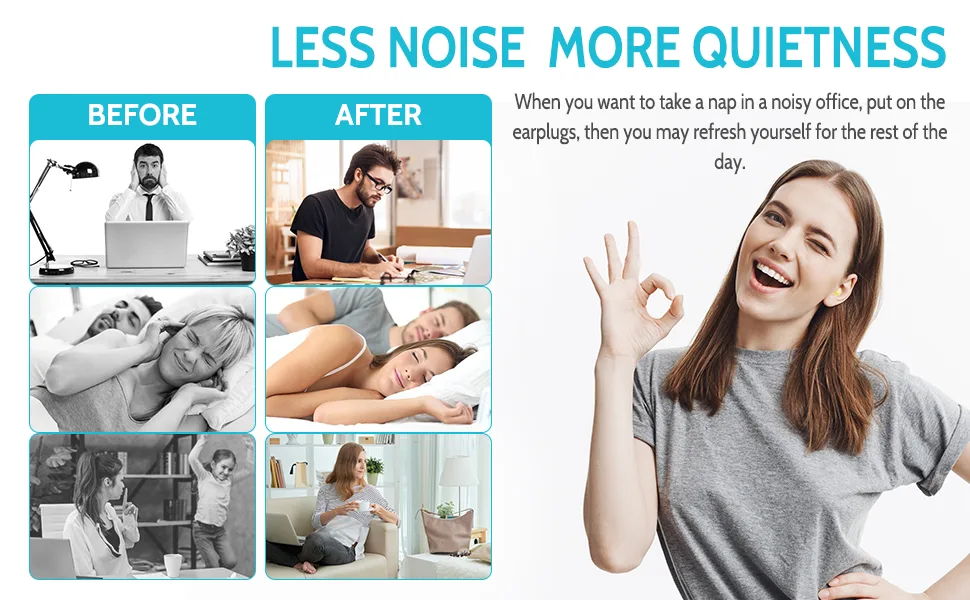 Soft Foam Earplugs 60 Pairs, 38dB SNR Comfortable Ear Plugs for Sleeping, Snoring, Shooting, Mowing, and All Loud Noise by Lysian, Light Blue/White - ear plugs