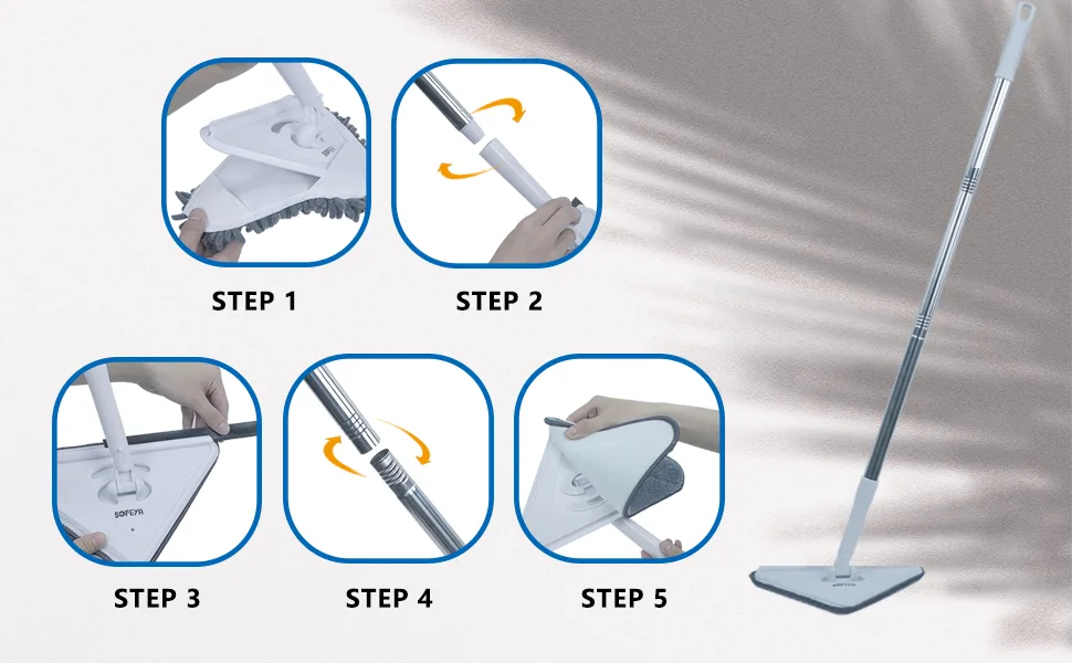 Sofeya Wall Mop Cleaner with Long Handle Triangle Mop with Extension Pole 10in to 57in Dust Mop for Walls, Ceilings, Screen Windows Three Replacement Pads Wet&Dry Use - wall mop