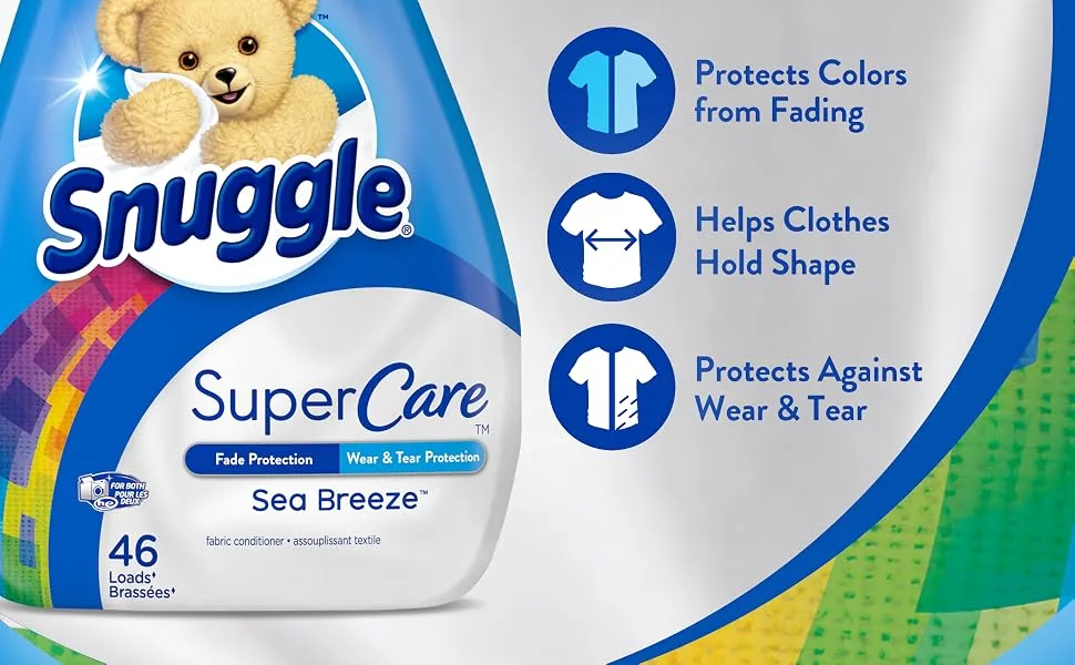 Snuggle SuperCare Liquid Fabric Softener, Sea Breeze, 95 Ounce, 90 Loads - Snuggle SuperCare Liquid Fabric Softener