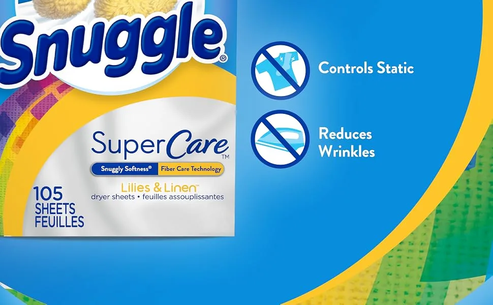 Snuggle SuperCare Fabric Softener Dryer Sheets, Lilies and Linen, 200 Count 200 Count (Pack of 1) - Snuggle SuperCare Dryer Sheets