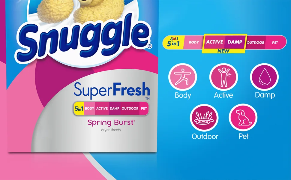 Snuggle Plus SuperFresh Fabric Softener Dryer Sheets with Static Control and Odor Eliminating Technology, Burst, White, 200 Count, Spring - snuggle laundry