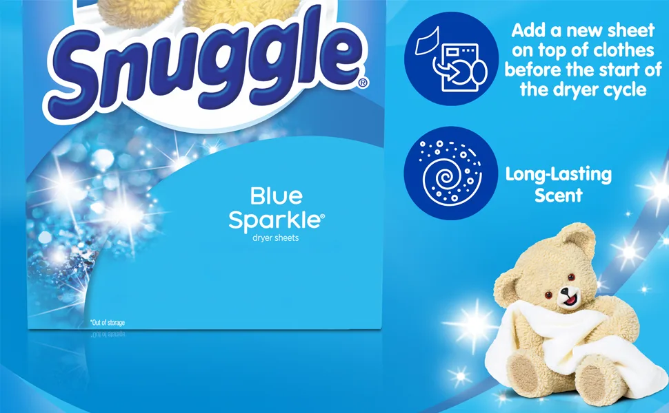 Snuggle Fabric Softener Sheets - Blue Sparkle - 200 ct 200 Count - laundry sheets snuggle