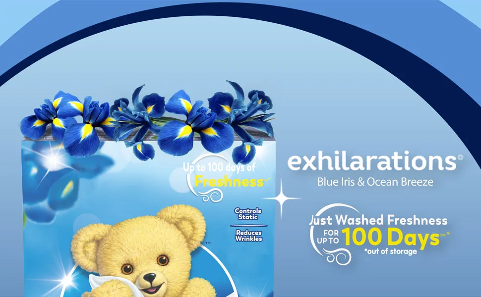 Snuggle Exhilarations Fabric Softener Dryer Sheets, Blue Iris & Ocean Breeze, 70 Count - dryer sheets