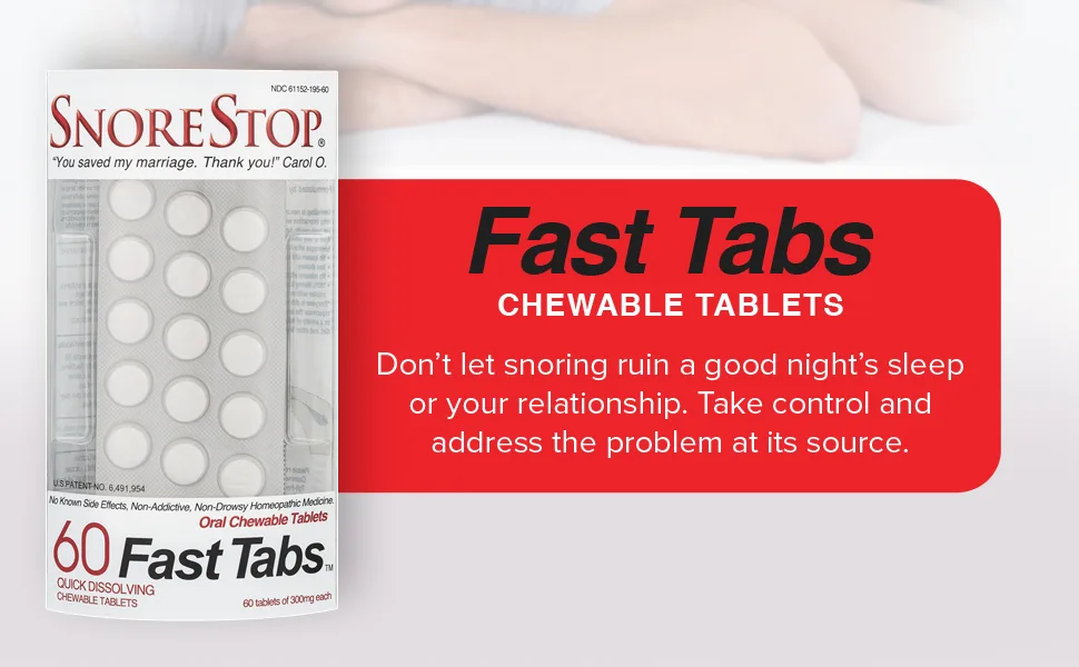 SnoreStop FastTabs Snoring Solution - Anti Snoring Oral Chewable Tablets, Device-Free Snore Stopper - Natural Snoring Relief, Breathe and Sleep Right - 60 Count - Module 2