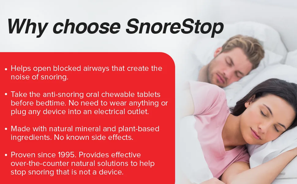 SnoreStop FastTabs Snoring Solution - Anti Snoring Oral Chewable Tablets, Device-Free Snore Stopper - Natural Snoring Relief, Breathe and Sleep Right - 60 Count - Module 4