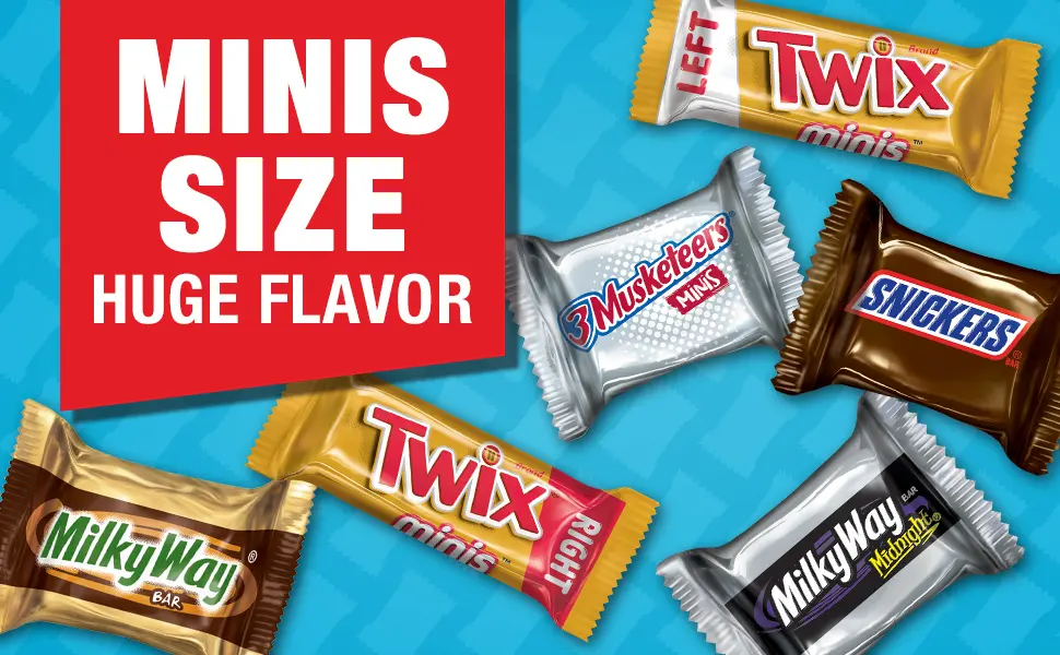 SNICKERS, TWIX, 3 MUSKETEERS & MILKY WAY Minis Size Chocolate Candy Variety Mix, 67.2-Ounce 240 Pieces (Packaging May Vary) - Mars Mini Chocolate Bars Pack Huge Flavor