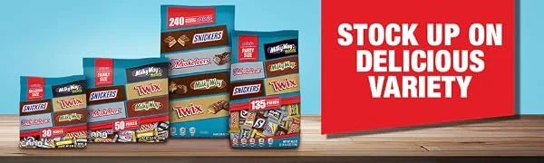 SNICKERS, TWIX, 3 MUSKETEERS & MILKY WAY Minis Size Chocolate Candy Variety Mix, 67.2-Ounce 240 Pieces (Packaging May Vary) - Mars Mini Chocolate Bars Pack Huge Flavor