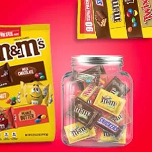 SNICKERS, M&M'S Milk Chocolate, M&M'S Peanut, TWIX & MILKY WAY Candy Variety Mix, 45.45 Ounces, 90 Pieces - candy jar