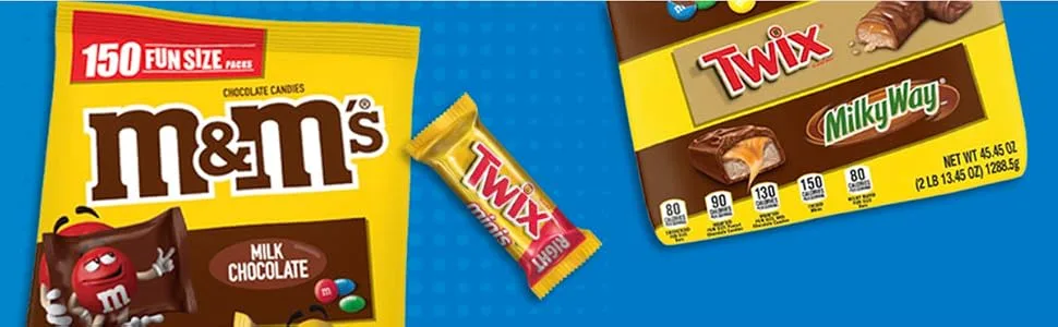 SNICKERS, M&M'S Milk Chocolate, M&M'S Peanut, TWIX & MILKY WAY Candy Variety Mix, 45.45 Ounces, 90 Pieces - chocolate candy bulk
