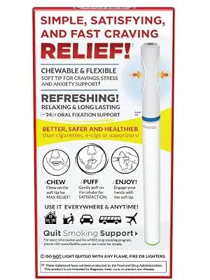Smokeless Inhaler with Soft Tip Chewable Mouth Grip for Maximum Relief and How to Quit Smoking Guide, Help for Oral Fixation Support, Oxygen Inhaler to Stop Smoking (2 Pack, Fresh Mint) - inhaler