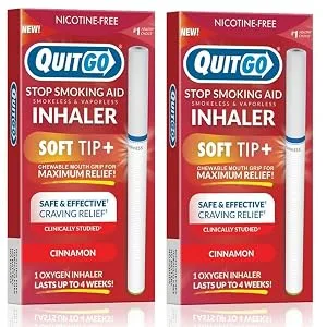 Smokeless Inhaler with Soft Tip Chewable Mouth Grip for Maximum Relief and How to Quit Smoking Guide, Help for Oral Fixation Support, Oxygen Inhaler to Stop Smoking (2 Pack, Fresh Mint) - inhaler