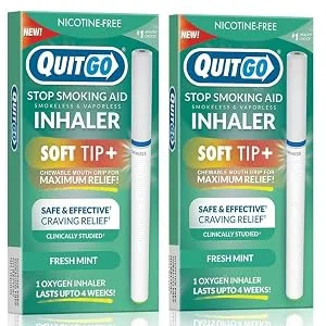 Smokeless Inhaler with Soft Tip Chewable Mouth Grip for Maximum Relief and How to Quit Smoking Guide, Help for Oral Fixation Support, Oxygen Inhaler to Stop Smoking (2 Pack, Fresh Mint) - inhaler