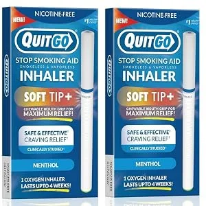 Smokeless Inhaler with Soft Tip Chewable Mouth Grip for Maximum Relief and How to Quit Smoking Guide, Help for Oral Fixation Support, Oxygen Inhaler to Stop Smoking (2 Pack, Fresh Mint) - inhaler
