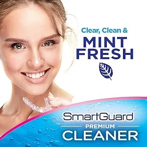 SmartGuard Premium Cleaner Crystals (110 Cleanings)- Removes Stain, Plaque & Bad Odor from Dentures, Clear Braces, Mouth Guard, Night Guard & Retainers. - mint fresh