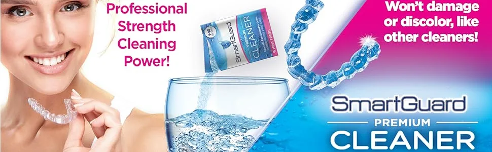 SmartGuard Premium Cleaner Crystals (110 Cleanings)- Removes Stain, Plaque & Bad Odor from Dentures, Clear Braces, Mouth Guard, Night Guard & Retainers. - smartguard