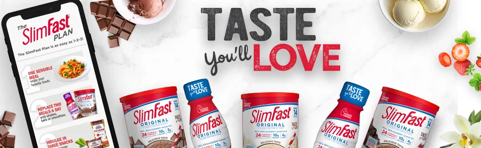 SlimFast Meal Replacement Powder, Original Strawberries & Cream, Weight Loss Shake Mix, 10g of Protein, 14 Servings Strawberries & Cream 14 Servings (Pack of 1) - slimfast powders original
