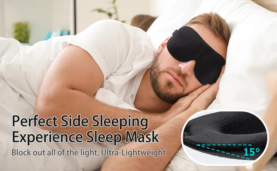 Sleep Mask for Back and Side Sleeper, 100% Block Out Light, Eye Mask Sleeping of 3D Night Bindfold, Ultralight Travel Eye Cover Black - blackout darkness block out light 3D sleeping mask contoured shade comfortable night pitch black