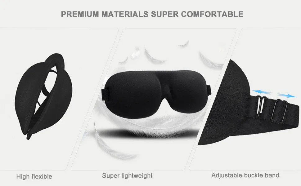 Sleep Mask for Back and Side Sleeper, 100% Block Out Light, Eye Mask Sleeping of 3D Night Bindfold, Ultralight Travel Eye Cover Black - flexible lightweight adjustable strap headband smooth breathable