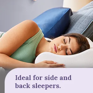 Sleep Innovations Memory Foam Contour Pillow, Standard Size, Head, Neck, and Shoulder Alignment, Side and Back Sleepers, Medium Support - woman sleeping on pillow