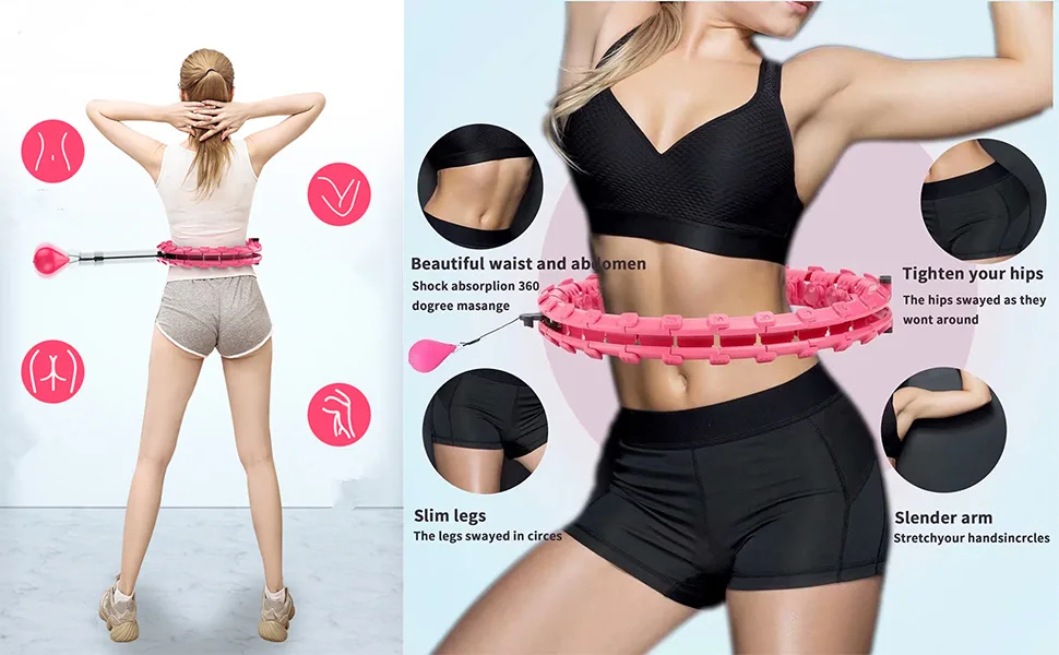 skayddb Weighted Smart Hoola Hoop, Smart 24 Sections Detachable Hoola Hoop, Suitable for Adults and Children Style 1 pink - Weighted Smart Hoola Hoop That Will not Fall, Smart 24 Sections Detachable Hoola Hoop,