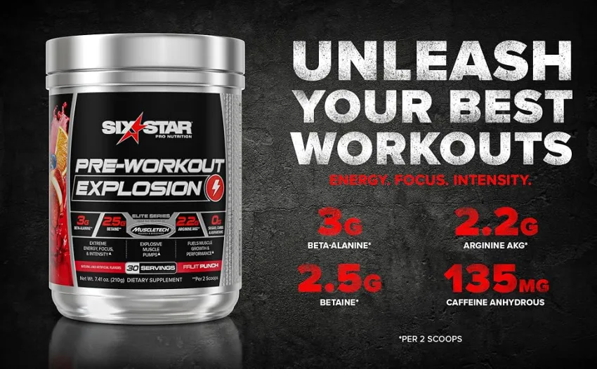 Six Star Pre-Workout Explosion 30 Servings Fruit Punch US Creatine Free Fruit Punch 30 Servings - Unleash Your Best Workouts