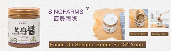 Sinofarms Pure Tahini Sesame Paste, Unhulled Ground Tahini Paste for Hummus, Vegan Organic Unsalted Sesame Butter 9oz - Sesame Paste