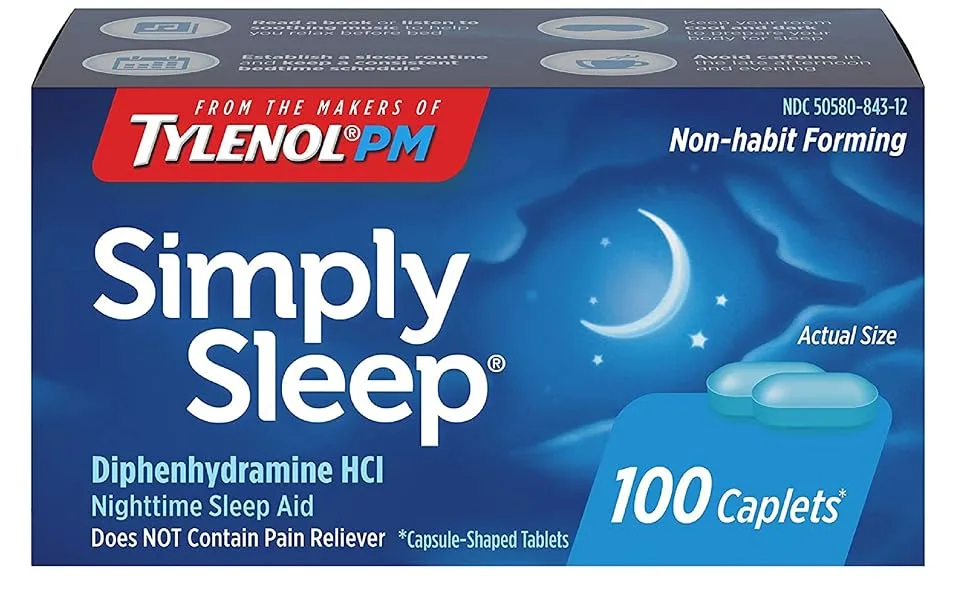 Simply Sleep Nighttime Sleep Aid Caplets with 25 mg Diphenhydramine HCl, Non-Habit Forming, 100 ct - product information 1