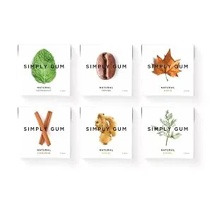 Simply Gum | Variety Pack - Peppermint, Cinnamon, Ginger, Fennel, Maple, Coffee | Synthetic Free + Aspartame Free + non GMO Assorted Original - Assorted Gum