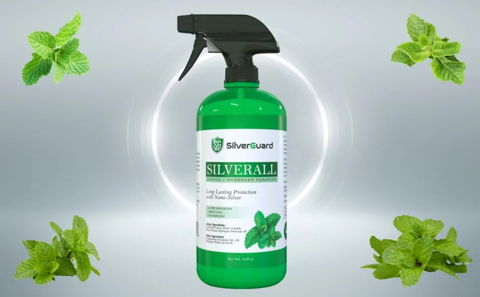 SilverGuard SilverAll Enhanced Hydrogen Peroxide Cleaner + Active Silver | All Purpose Cleaner with Long-Lasting Protective Silver Shield | Food Grade Hydrogen Peroxide 3 Percent | Peppermint 1 Pack Peppermint 16 Fl Oz (Pa - SilverAll Peppermint hydrogen peroxide 3 percent